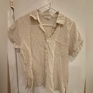 Blu Pepper Cream Striped Short-Sleeve Button-Up Shirt